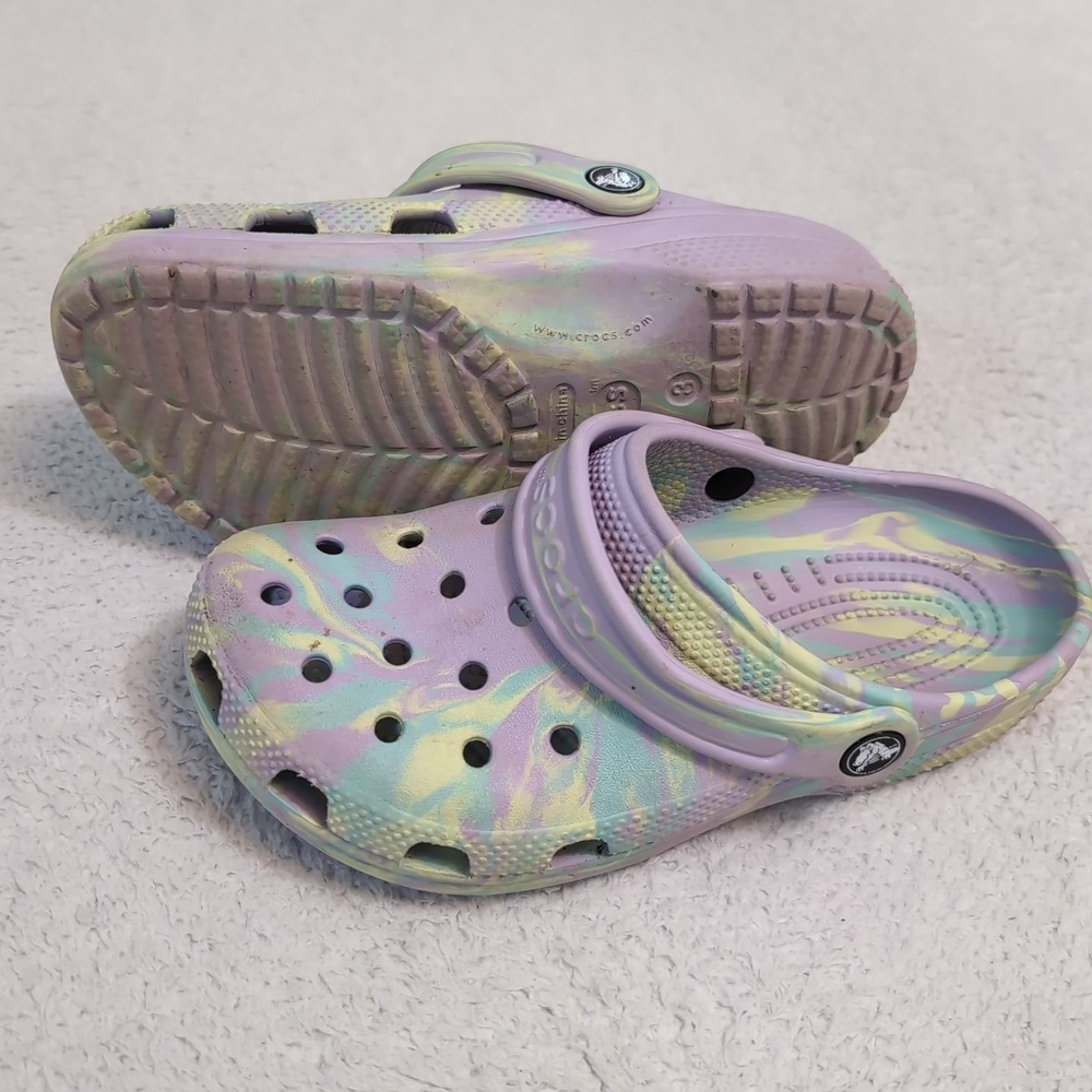 Crocs‎ Classic Marbled 2 Clogs Purple Blue Yellow Size 3